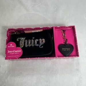 Juicy Couture Black Wristlet & Heart Keychain Mirror.